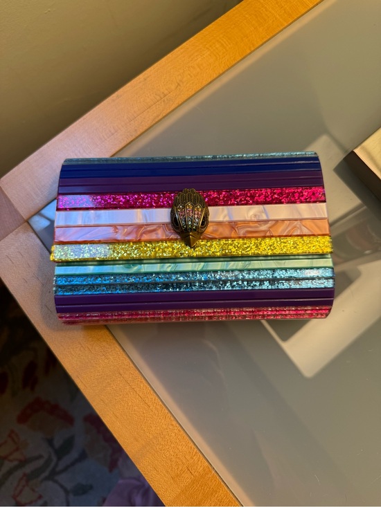 Kurt Geiger Handbags - Kurt Geiger Multicolor Striped Glitter Clutch with Shell Clasp